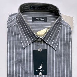 NAUTICA grey striped dress shirt 15 1/2 - NEW